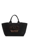 Ganni Denim Logo Tote Bag With 9 In Black