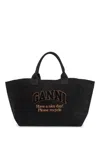 Ganni Denim Logo Tote Bag With 9 In Black