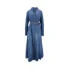 Ganni Blue Long Dress With Adjustable And Removable Waist Belt In Cotton Blend Woman In Blue