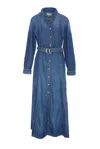 Ganni Blue Long Dress With Adjustable And Removable Waist Belt In Cotton Blend Woman In Blue