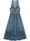 Ganni Blue Light Denim Belt Midi Dress In Blue