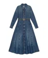 Ganni Blue Long Dress With Adjustable And Removable Waist Belt In Cotton Blend Woman In Blue