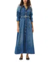 Ganni Blue Long Dress With Adjustable And Removable Waist Belt In Cotton Blend Woman In Mid Blue Vintage