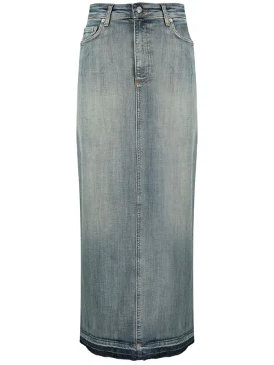 Ganni Denim Maxi Skirt In Light Blue Organic Cotton