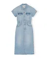 Ganni Stretch Denim Midi Dress In Blue