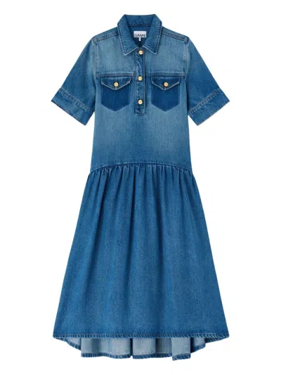 Ganni Light Weight Denim Midi Dress In Blue
