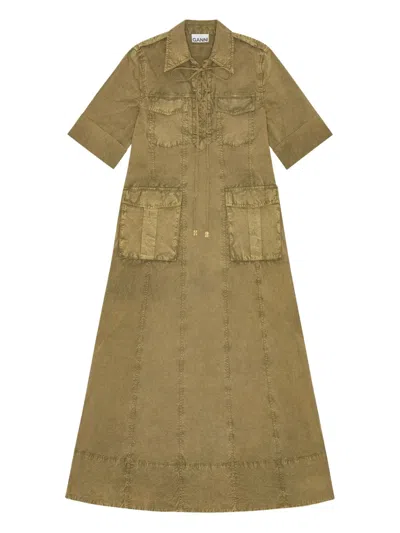 Ganni Denim Midi Dress In Green