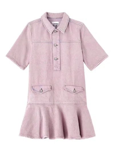 Ganni Denim Mini Dress In Pink