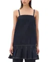 Ganni Dark Blue Denim Mini Dress In Rinse