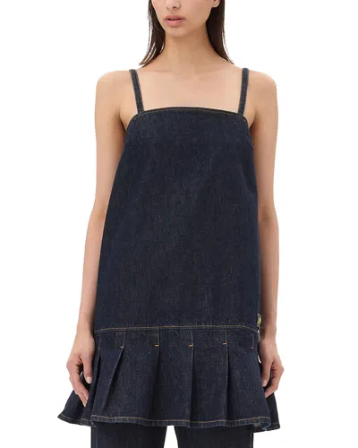 Ganni Dark Blue Denim Mini Dress In Black