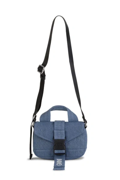 Ganni Logo-print Denim Crossbody Bag In Light Blue