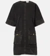 Ganni Washed Stretch Cotton Boxy Kimono Mini Dress Black In Black
