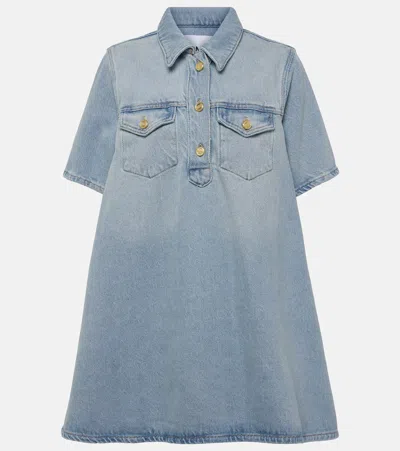 Ganni Cutline Organic Cotton Denim Minidress In Mid Blue Vintage