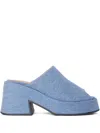 Ganni 85mm Retro Flatform Recycled Denim Mules In Blue