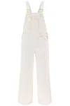 Ganni Contrast-stitching Denim Overalls In Egret (white)