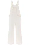 Ganni Contrast-stitching Denim Overalls In White