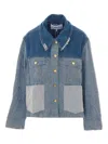 Ganni Patchwork Denim Short Jacket Mid Blue Vintage In Blue
