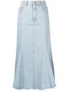 Ganni Pleated Denim Midi Skirt In Blue