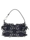 Ganni Denim Small Bow Eyelet Butterfly Pouch Bag In Blue