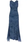 Ganni Denim Print Mesh Dress In Blue
