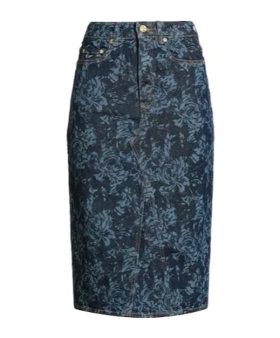 Ganni Denim Printed Pencil Skirt In Blue