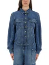 Ganni Classic Blue Denim Shirt With Cropped Silhouette