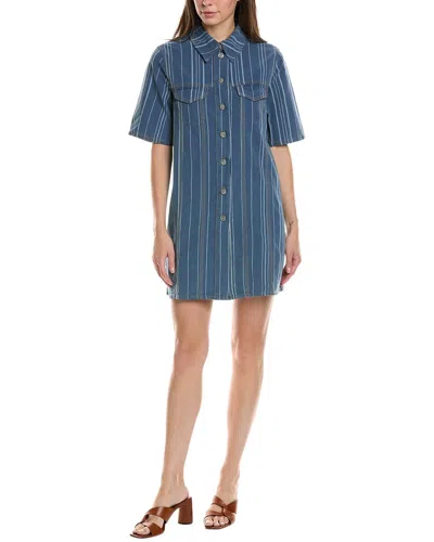 Ganni Short Sleeve Light Stripe Denim Mini Dress In Blue