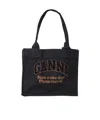 Ganni Denim Shopper Bag In Black