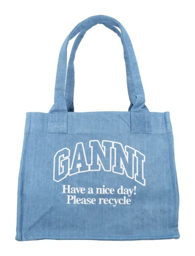 Ganni Denim Shopping Bag In Navy