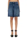 Ganni Blue Shorts With Belt Loops And One Front Patch Pocket In Denim