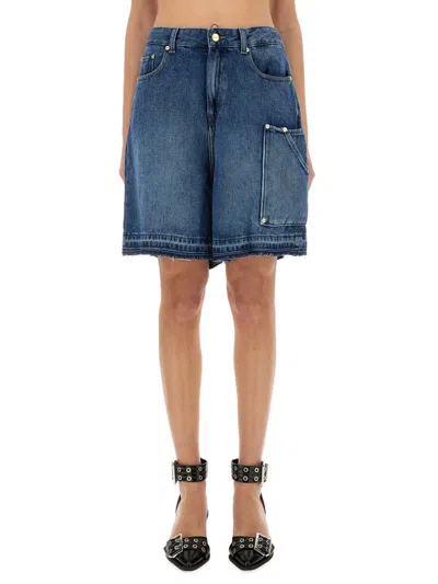 Ganni Blue Shorts With Belt Loops And One Front Patch Pocket