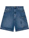 Ganni Blue Shorts With Belt Loops And One Front Patch Pocket In Denim Woman In Blue
