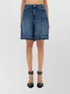 Ganni Denim Shorts With Back Pockets And Frayed Hem