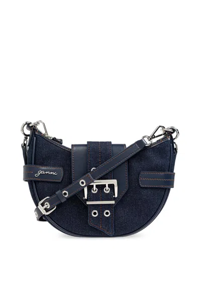 Ganni Denim Shoulder Bag In Blue