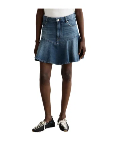 Ganni Flared Denim Mini Skirt In Blue