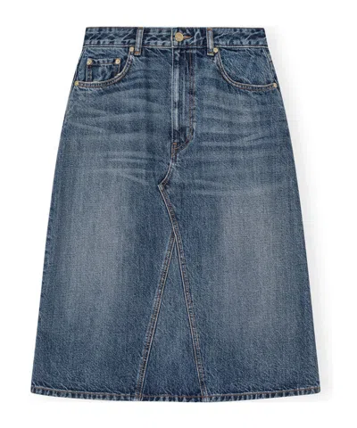GANNI GANNI HEAVY WASHED DENIM MIDI SKIRT