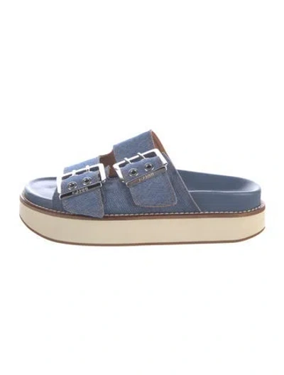 Pre-owned Ganni Denim Slides In Blue