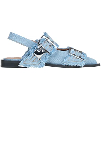 Ganni Denim Slingback Ballerinas In Blue
