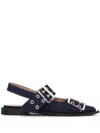 Ganni 20mm Chunky Buckle Denim Ballerinas