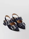 Ganni Buckled Eyelet-embellished Recycled Denim Ballet Flats