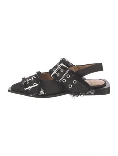 Pre-owned Ganni Denim Slingback Flats In Black
