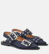 Ganni Buckled Eyelet-embellished Recycled Denim Ballet Flats In Blue