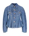 Ganni Denim Solid Shirt Collar Jacket In Blue