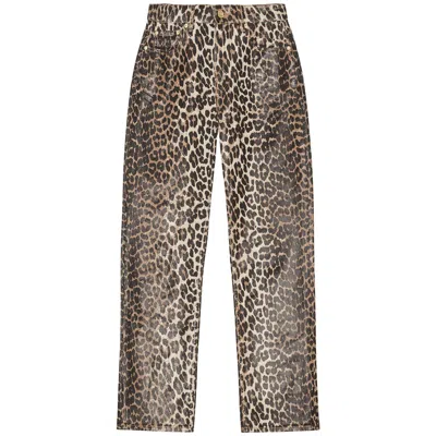 Ganni Denim Straight Trousers In Brown