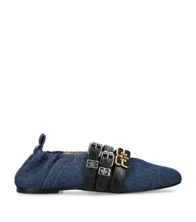 Ganni Denim Sue Triple Ballerina Flats In Blue
