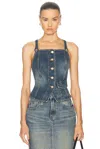 Ganni Blue Heavy Washed Denim Tank Top In Mid Blue Vintage