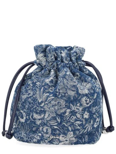Ganni Denim Tapestry Bag In Blue
