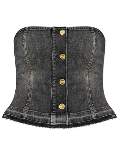 Ganni Stretch Denim Corset Top In Grey