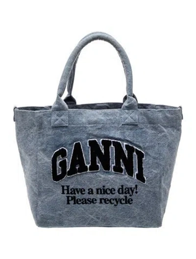 Pre-owned Ganni Denim Top Handle Bag In Blue