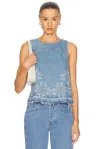 Ganni Broderie Anglaise Denim Top In Light Blue Stone